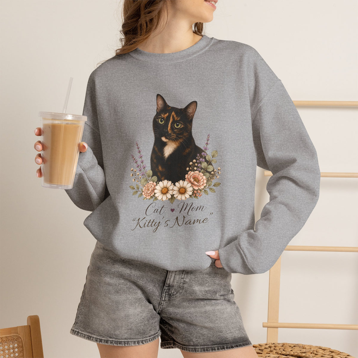 Personalized Tortoiseshell Cat Mom Gildan® Sweatshirt