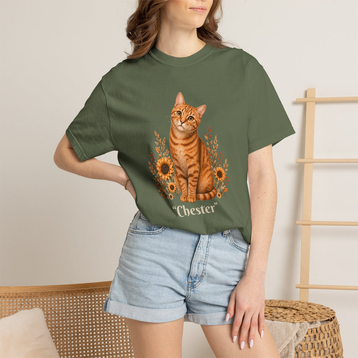 Personalized Orange Cat Sunflower Comfort Colors® T-Shirt