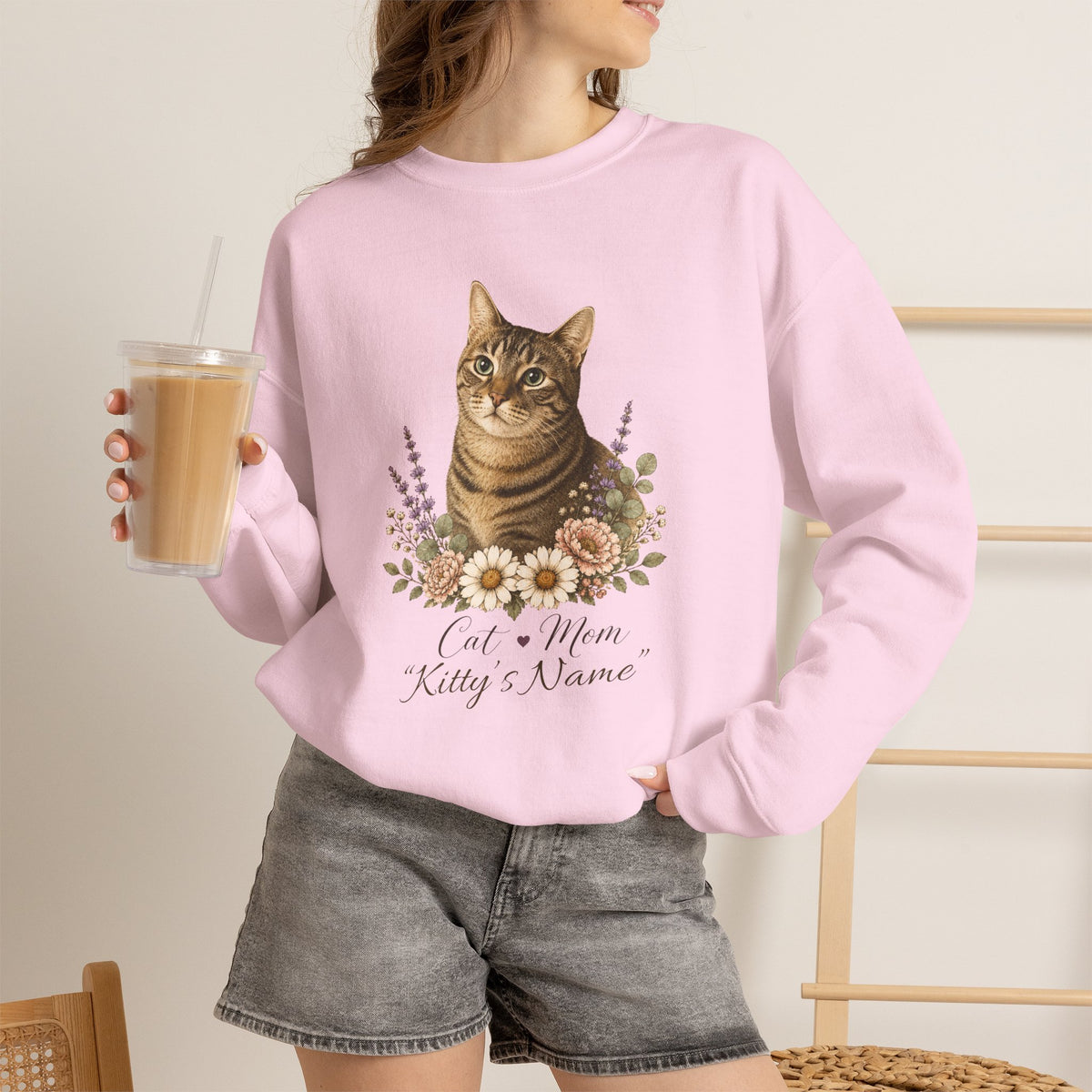 Personalized Brown Tabby Cat Mom Gildan® Sweatshirt