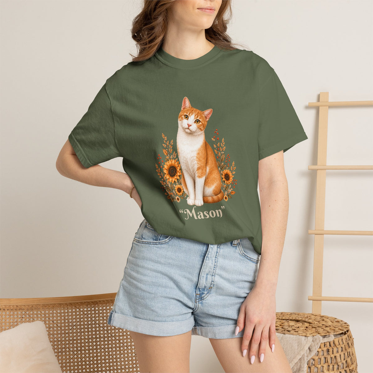 Personalized Orange Cat Sunflower Comfort Colors® T-Shirt
