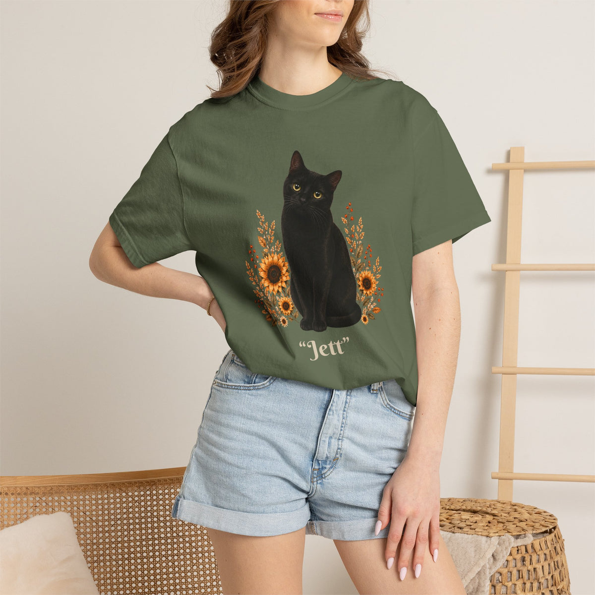 Personalized Black Cat  Sunflower Comfort Colors® T-Shirt