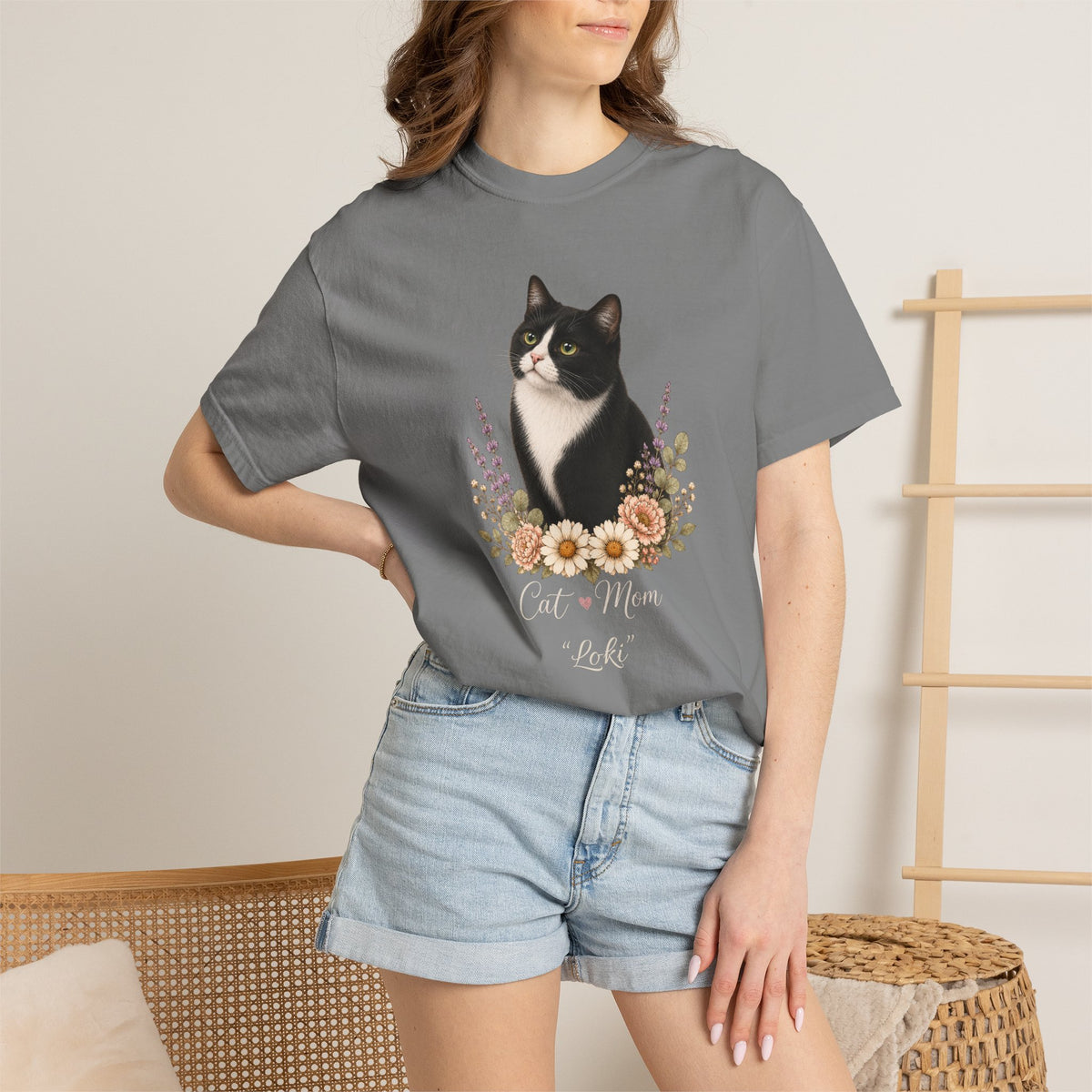 Personalized Tuxedo Cat Mom Comfort Colors® T-Shirt