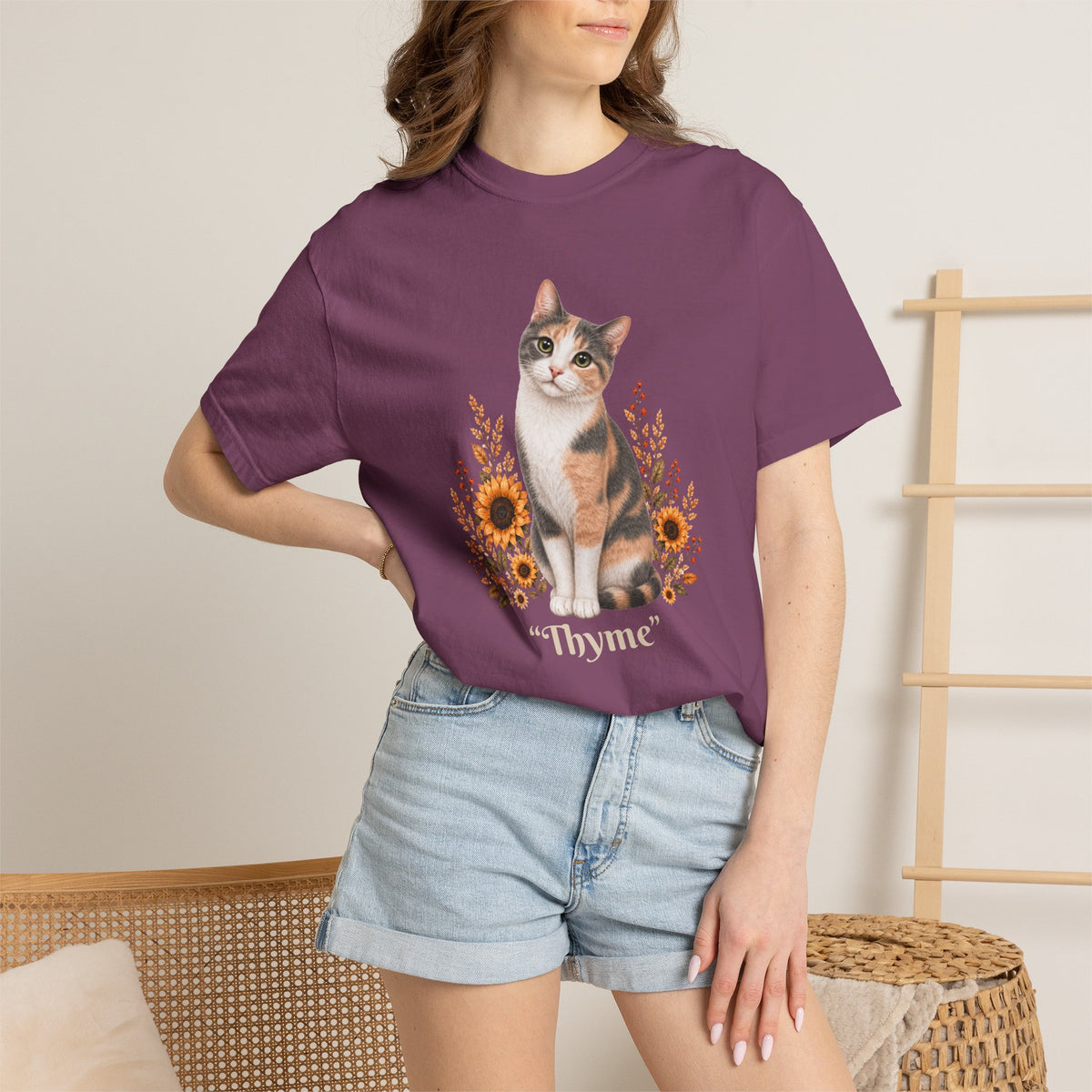 Personalized Calico Cat Sunflower Comfort Colors® T-Shirt