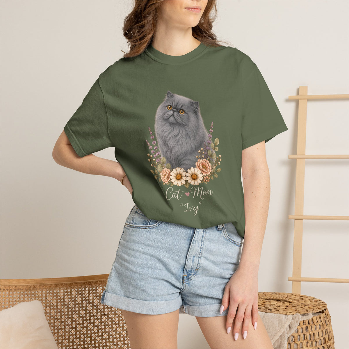 Personalized Blue Gray Persian Cat Mom Comfort Colors® T-Shirt
