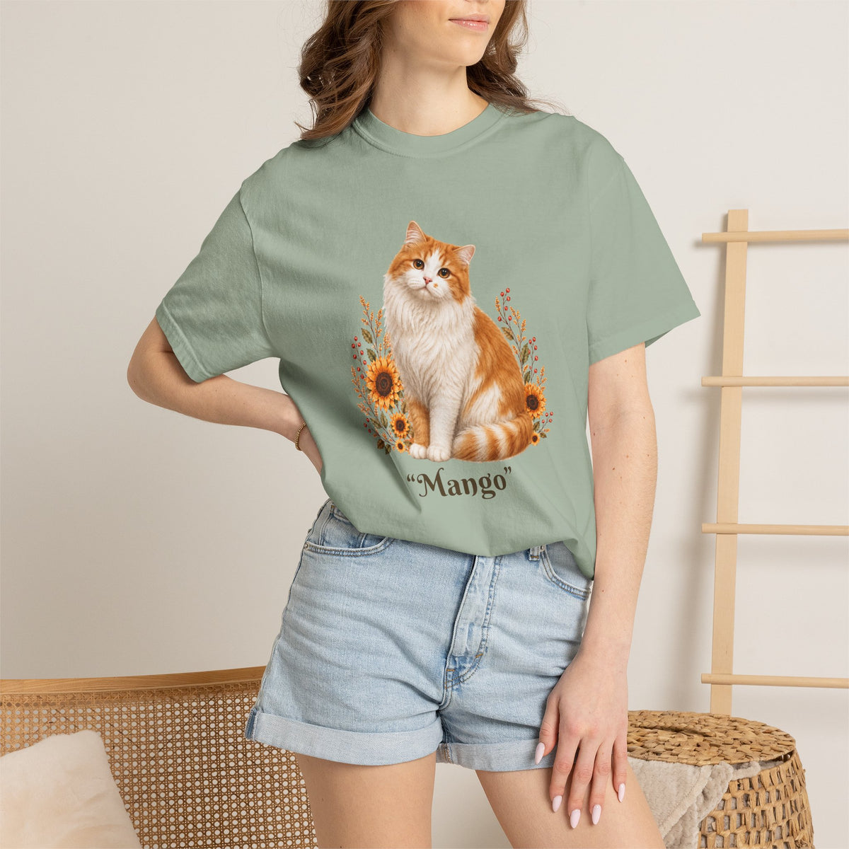 Personalized Ginger Cat Sunflower Comfort Colors® T-Shirt