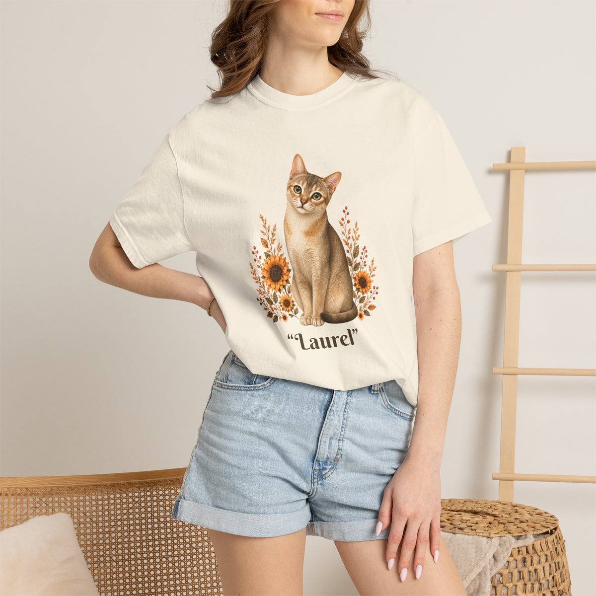 Personalized Petite Singapore Cat Sunflower Comfort Colors® T-Shirt