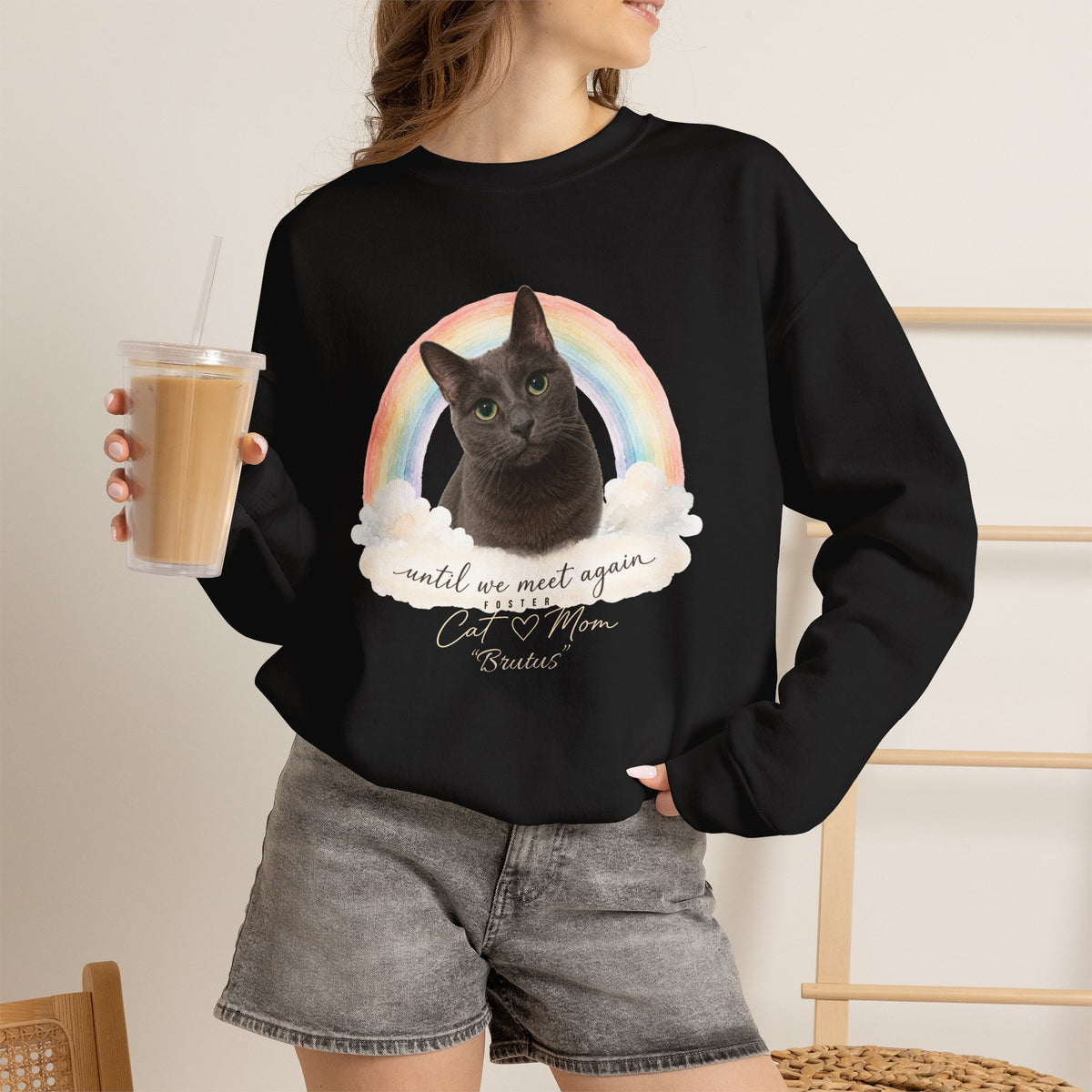 Personalized Rainbow Memorial Foster Cat Mom Gildan® Sweatshirt