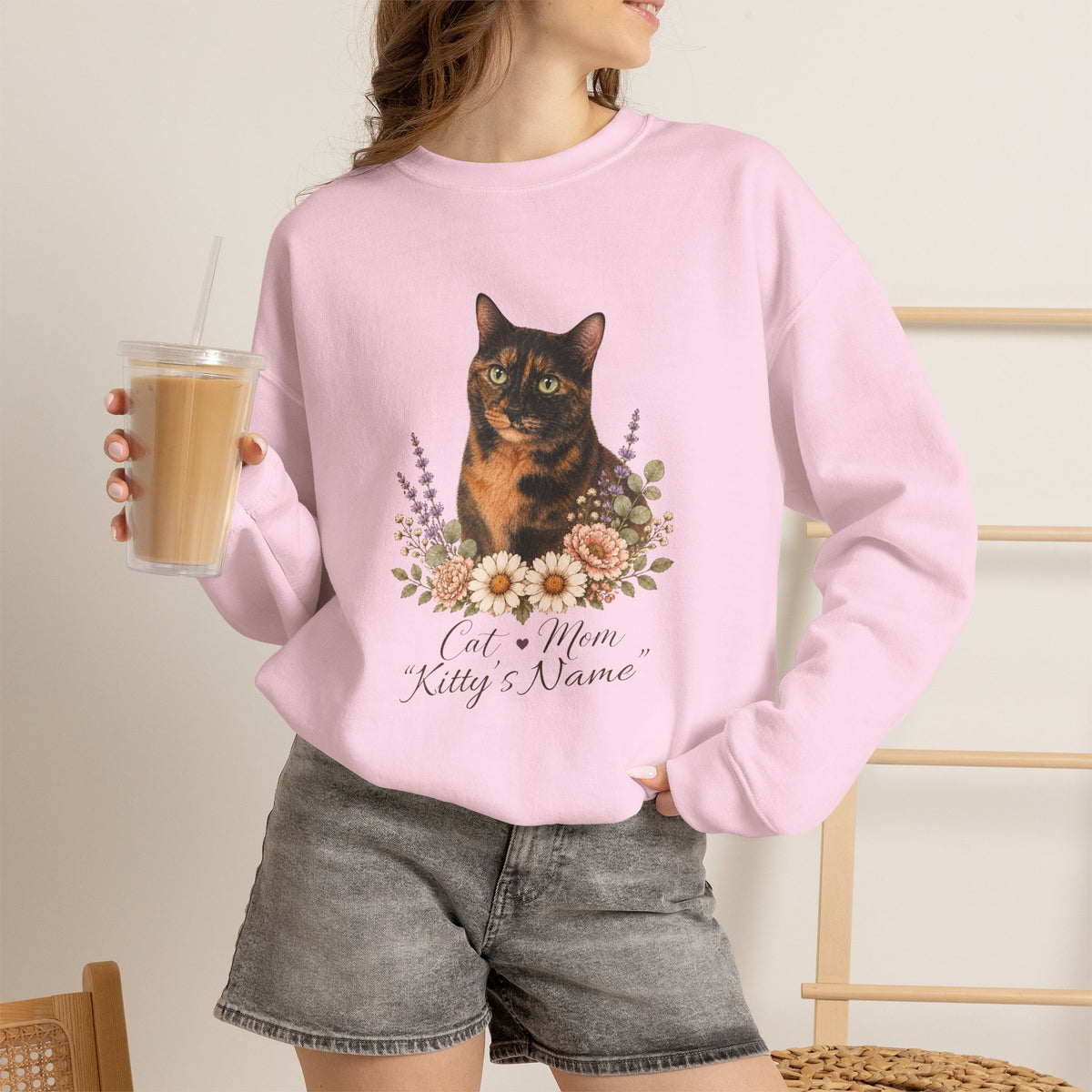 Personalized Tortoiseshell Cat Mom Gildan® Sweatshirt