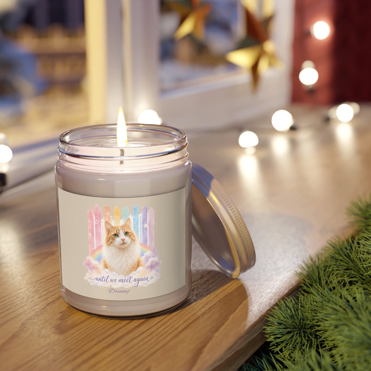 Personalized Rainbow Memorial Cat Scented Soy Candle