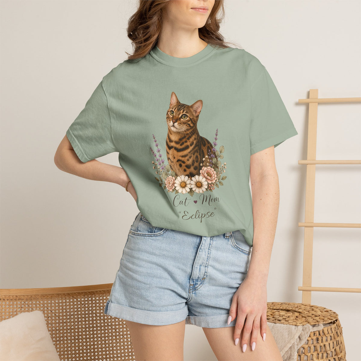 Personalized Spotted Bengal Cat Mom Comfort Colors® T-Shirt