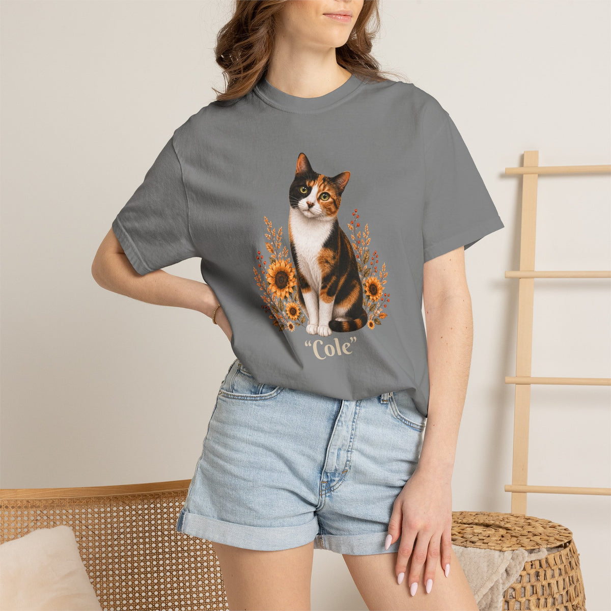 Personalized Calico Cat Sunflower Comfort Colors® T-Shirt
