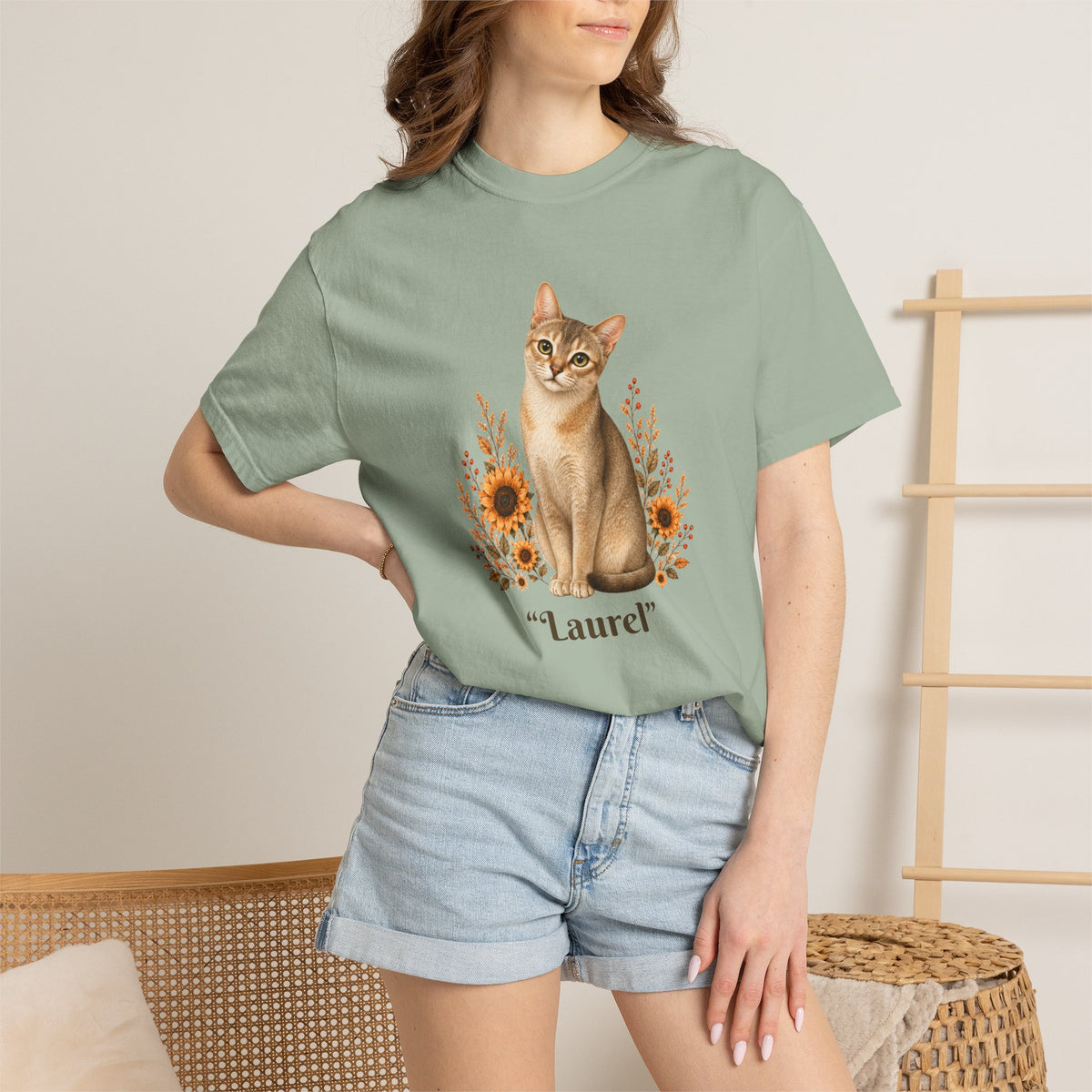 Personalized Petite Singapore Cat Sunflower Comfort Colors® T-Shirt