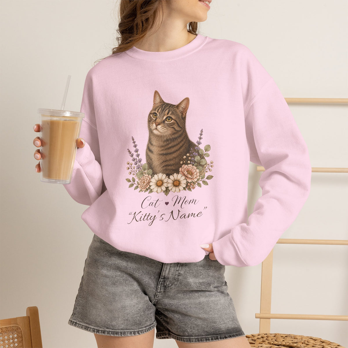 Personalized Brown Tabby Cat Mom Gildan® Sweatshirt