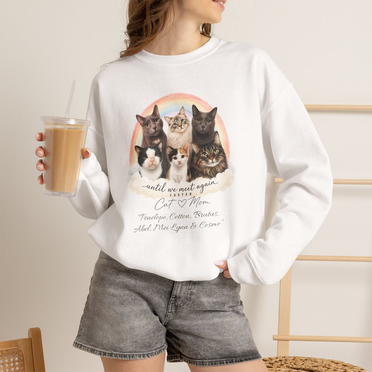 Personalized Rainbow Memorial Foster Cat Mom Gildan® Sweatshirt