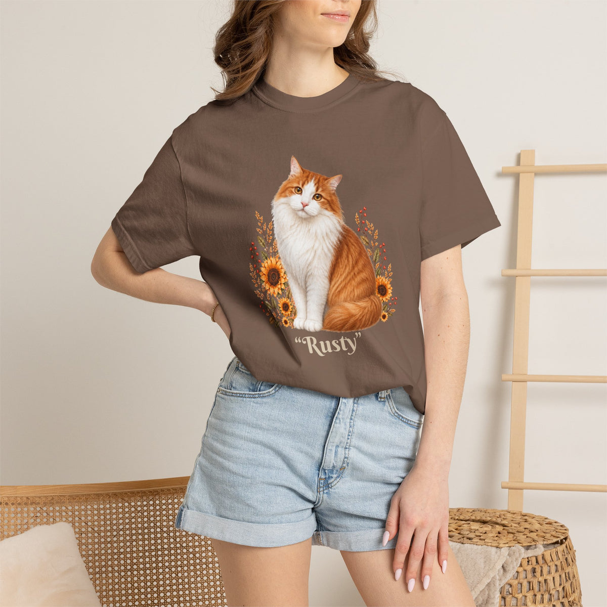 Personalized Orange Cat Sunflower Comfort Colors® T-Shirt