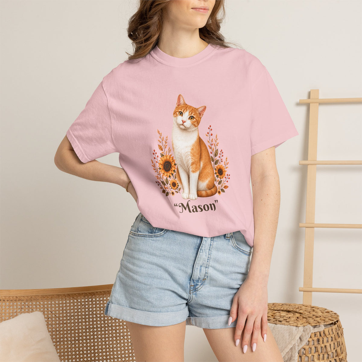 Personalized Orange Cat Sunflower Comfort Colors® T-Shirt
