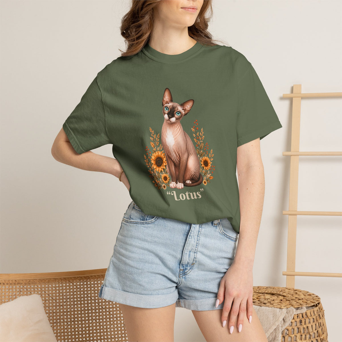 Personalized Sphinx Cat Sunflower Comfort Colors® T-Shirt