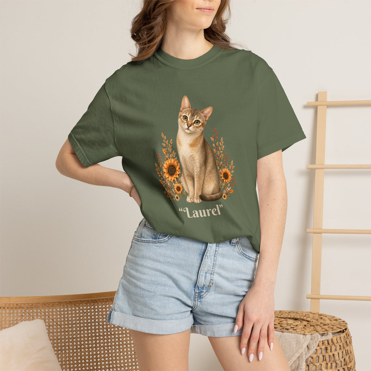 Personalized Petite Singapore Cat Sunflower Comfort Colors® T-Shirt