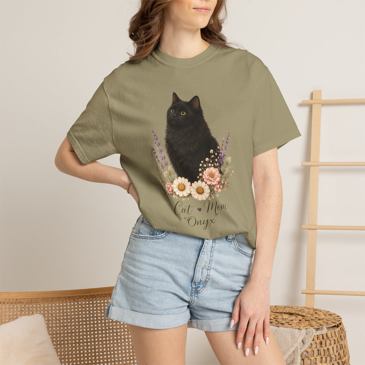 Personalized Black Cat Mom Comfort Colors® T-Shirt