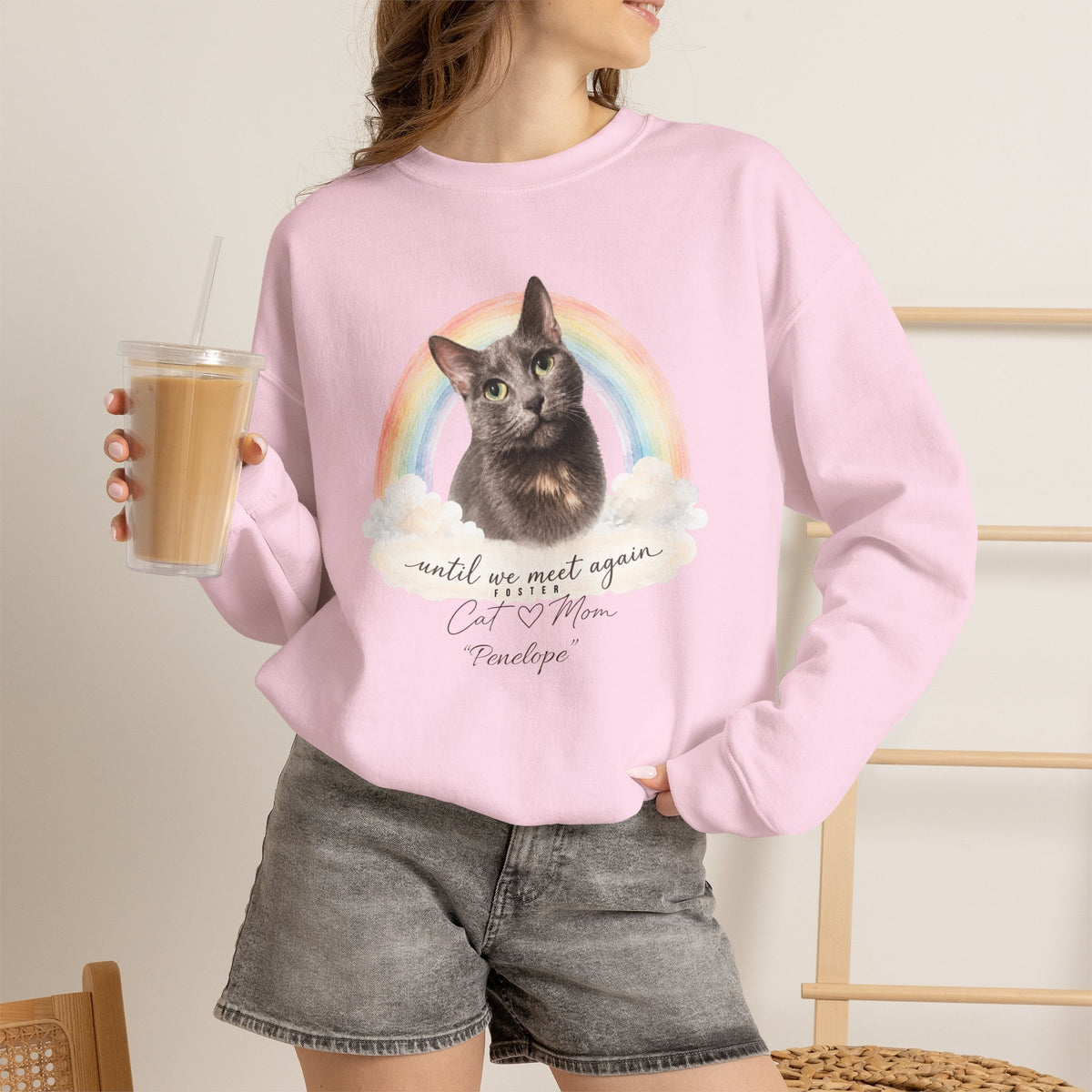Personalized Rainbow Memorial Foster Cat Mom Gildan® Sweatshirt