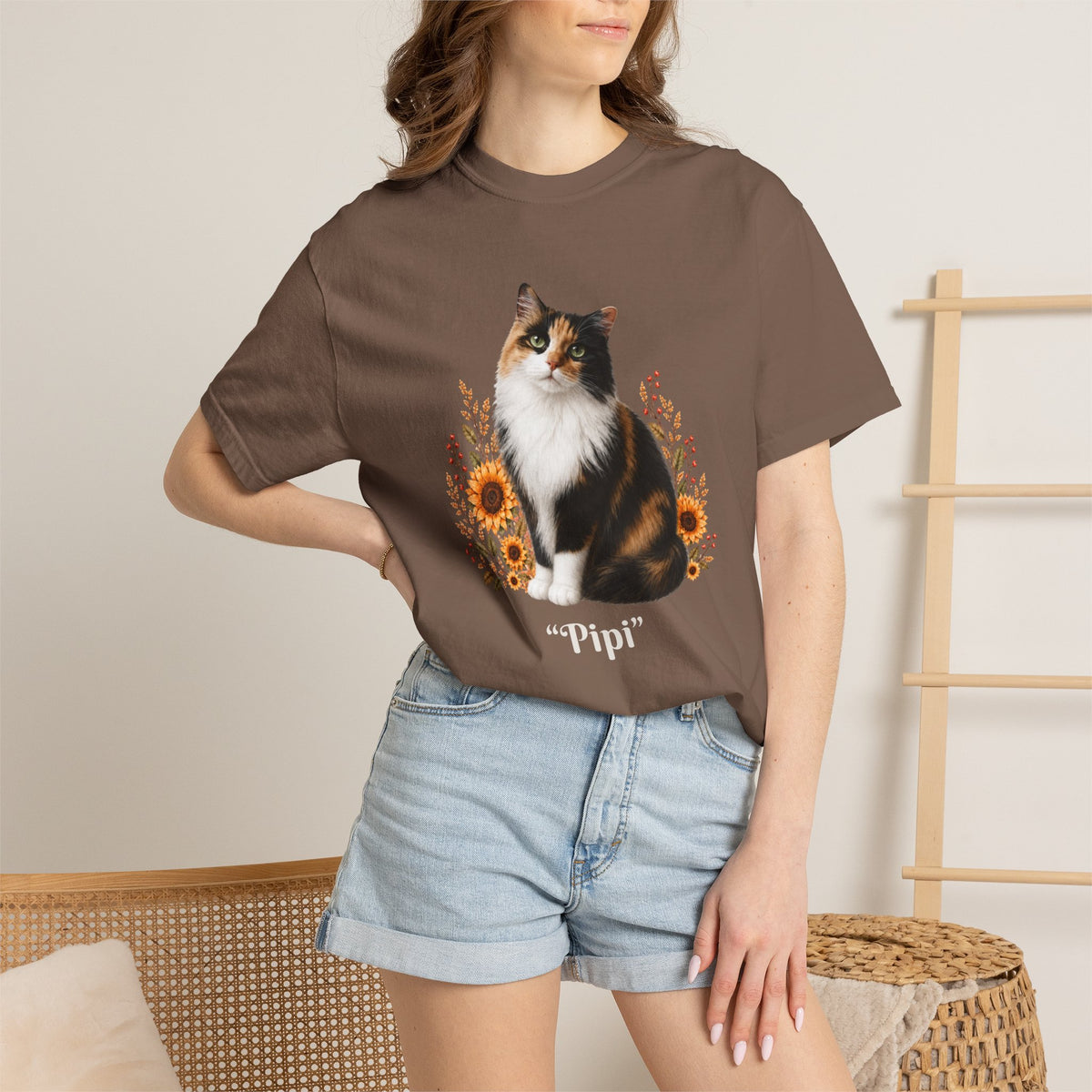 Personalized Calico Cat Sunflower Comfort Colors® T-Shirt