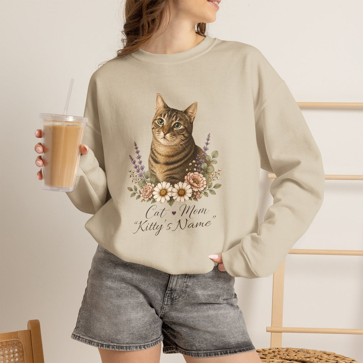 Personalized Brown Tabby Cat Mom Gildan® Sweatshirt