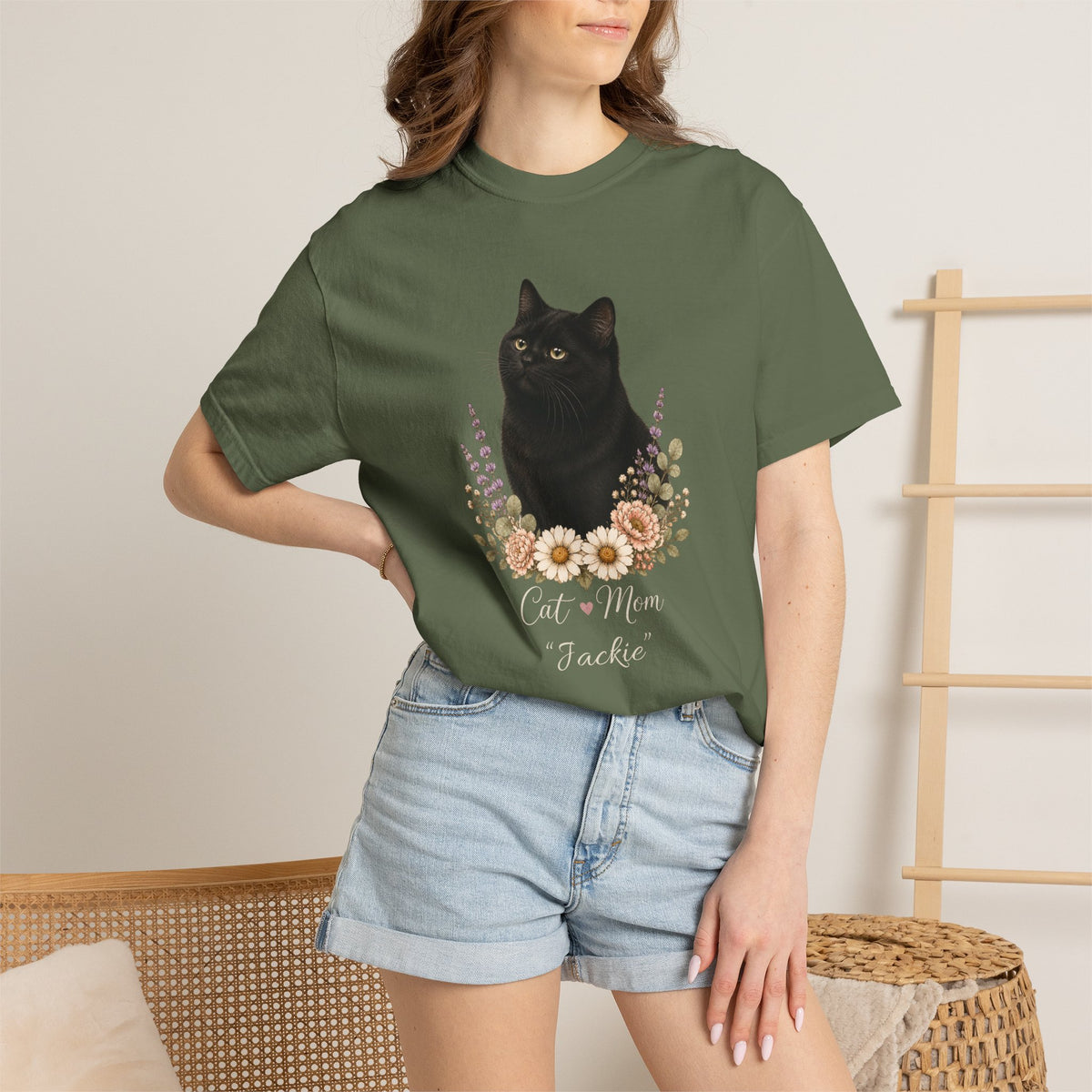 Personalized Black Cat Mom Comfort Colors® T-Shirt
