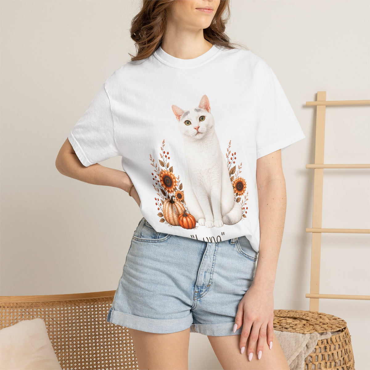 Personalized White Cat Sunflower Comfort Colors® T-Shirt
