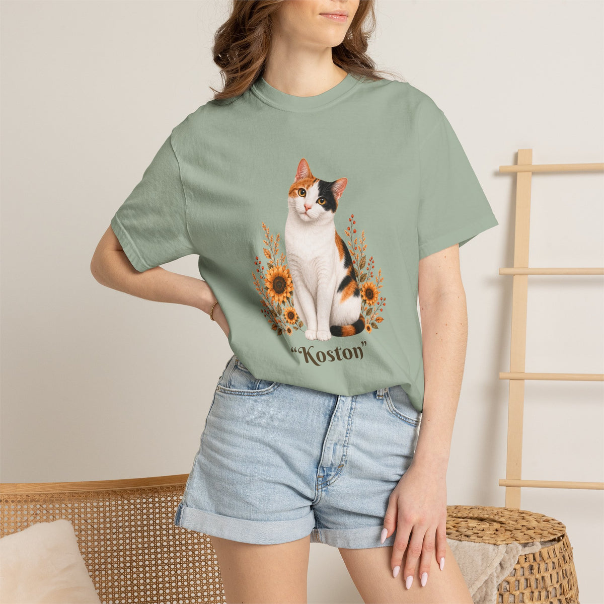 Personalized Calico Cat Sunflower Comfort Colors® T-Shirt
