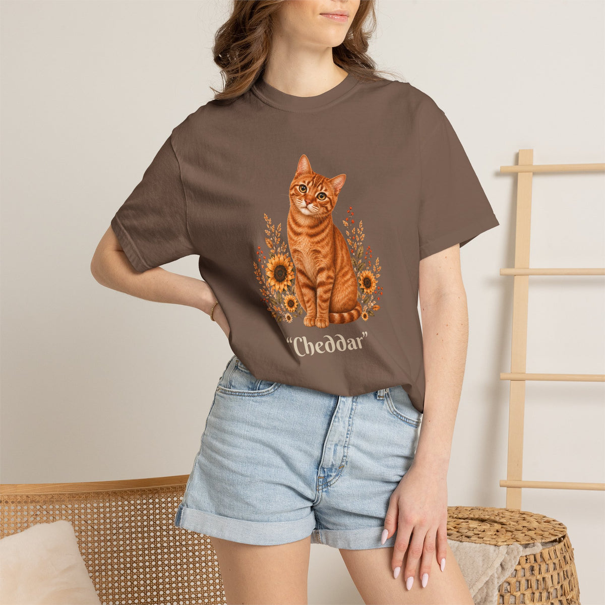 Personalized Orange Cat Sunflower Comfort Colors® T-Shirt