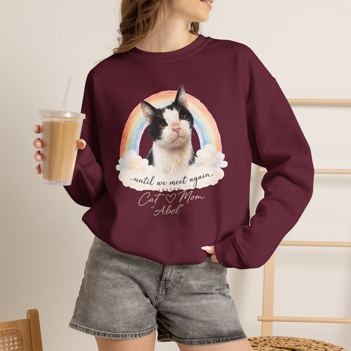 Personalized Rainbow Memorial Foster Cat Mom Gildan® Sweatshirt