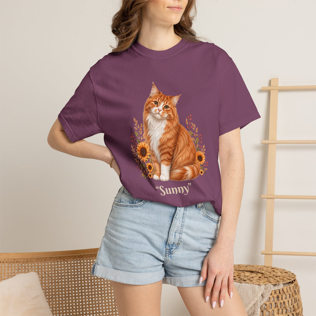 Personalized Maine Coon Cat Sunflower Comfort Colors® T-Shirt