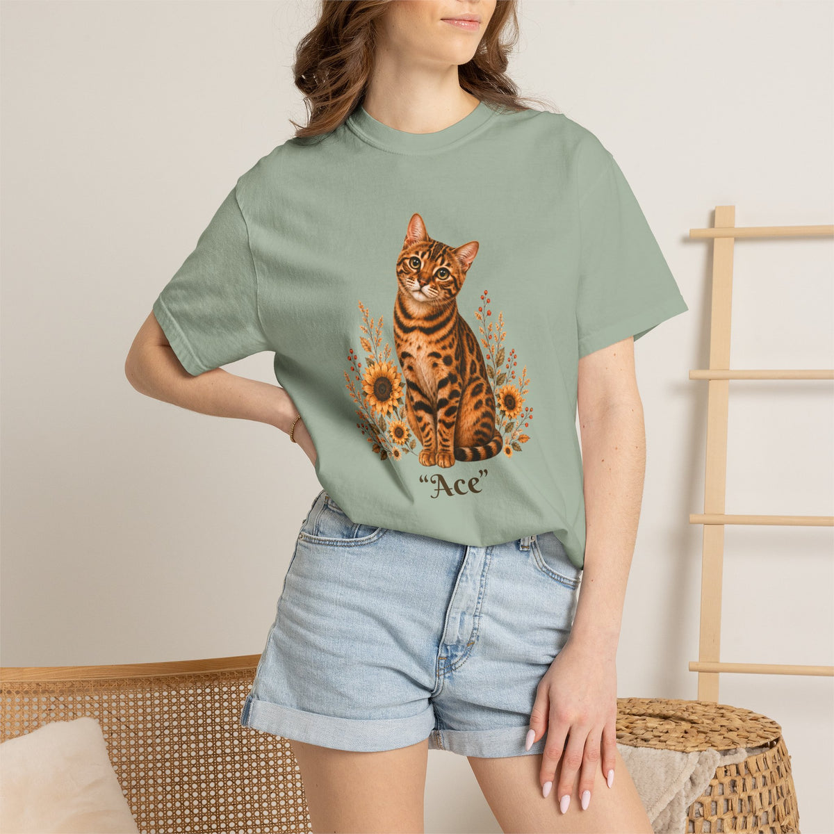 Personalized Bengal Cat Sunflower Comfort Colors® T-Shirt