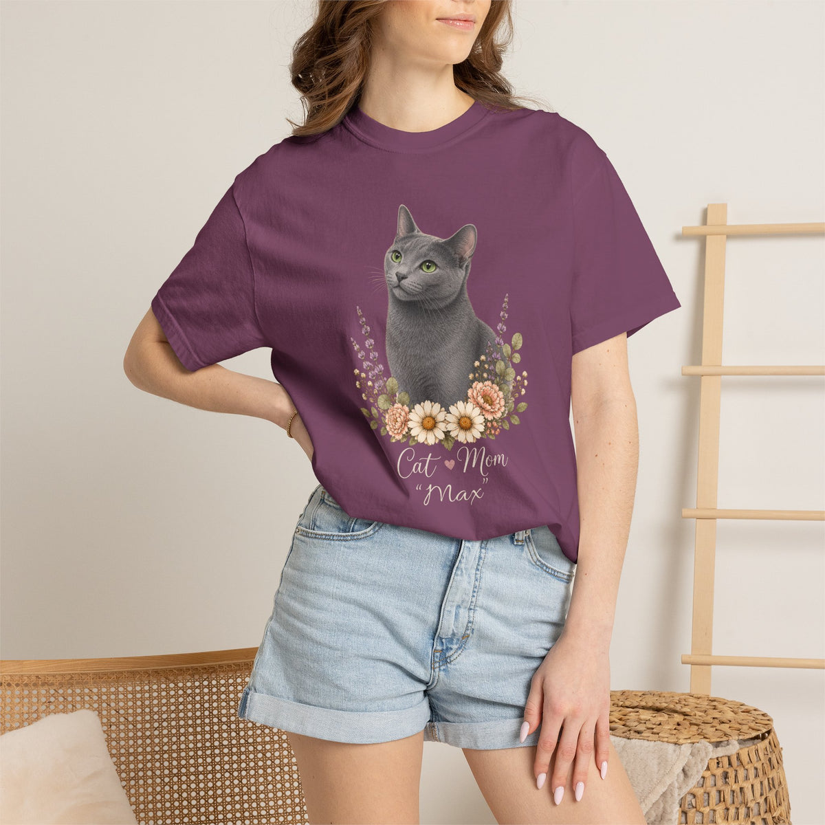 Personalized Russian Blue Cat Mom Comfort Colors® T-Shirt