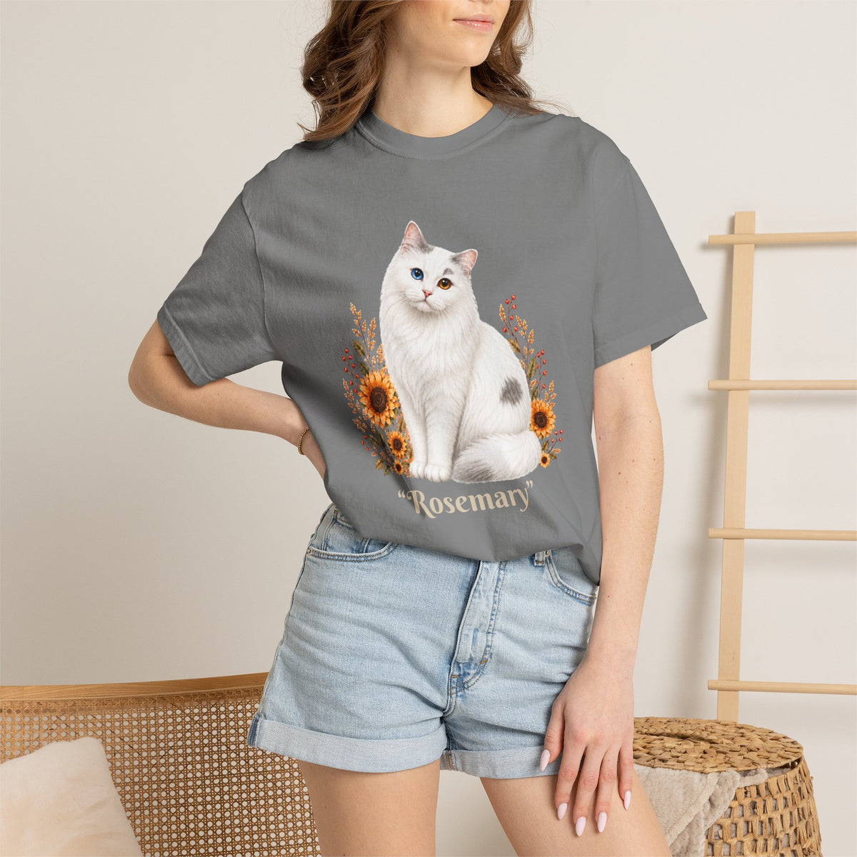 Personalized White Odd Eyed Cat Comfort Colors® T-Shirt
