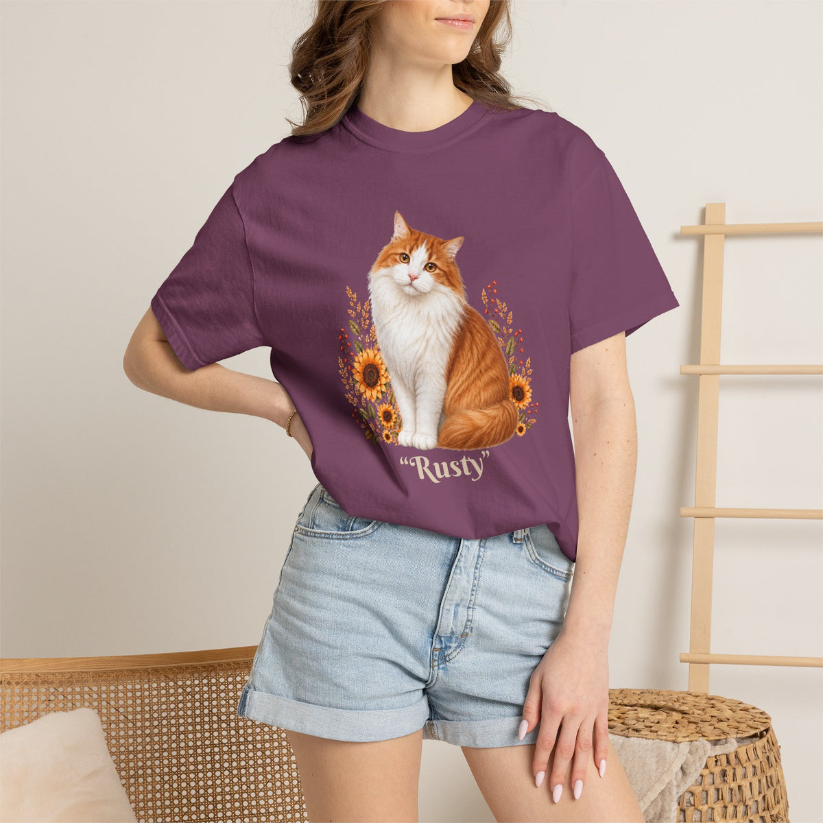 Personalized Orange Cat Sunflower Comfort Colors® T-Shirt