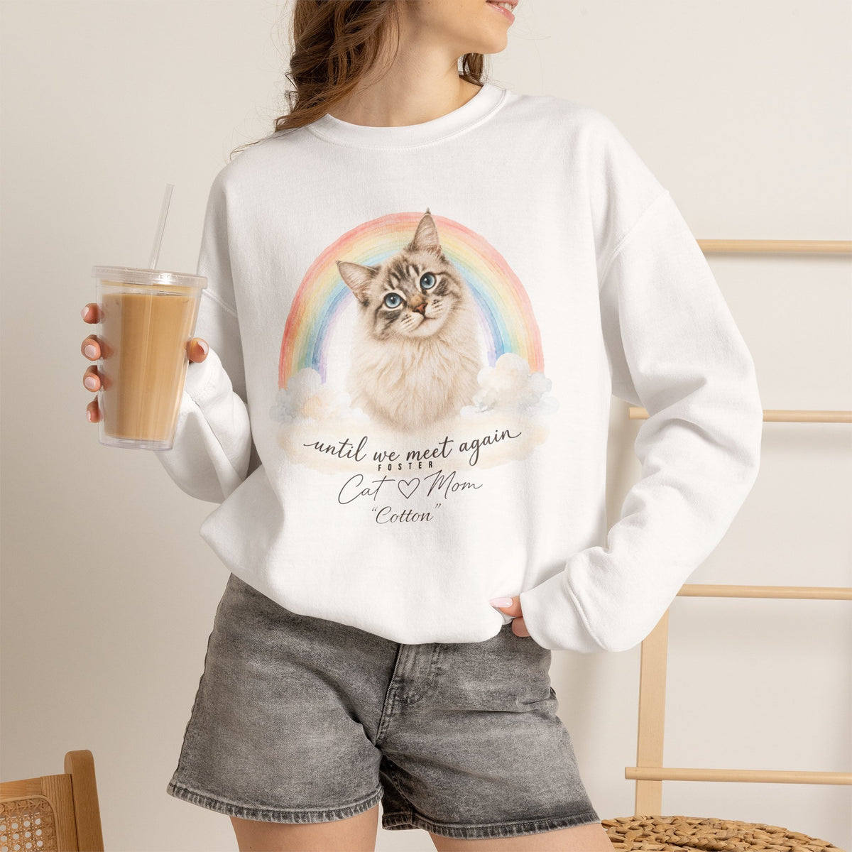 Personalized Rainbow Memorial Foster Cat Mom Gildan® Sweatshirt