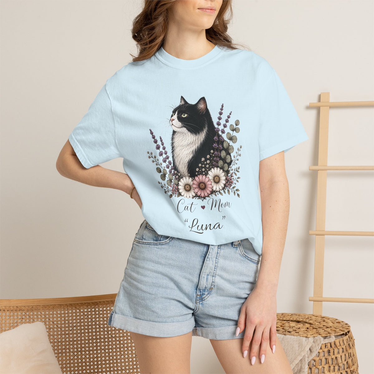 Personalized Tuxedo Cat Mom Comfort Colors® T-Shirt