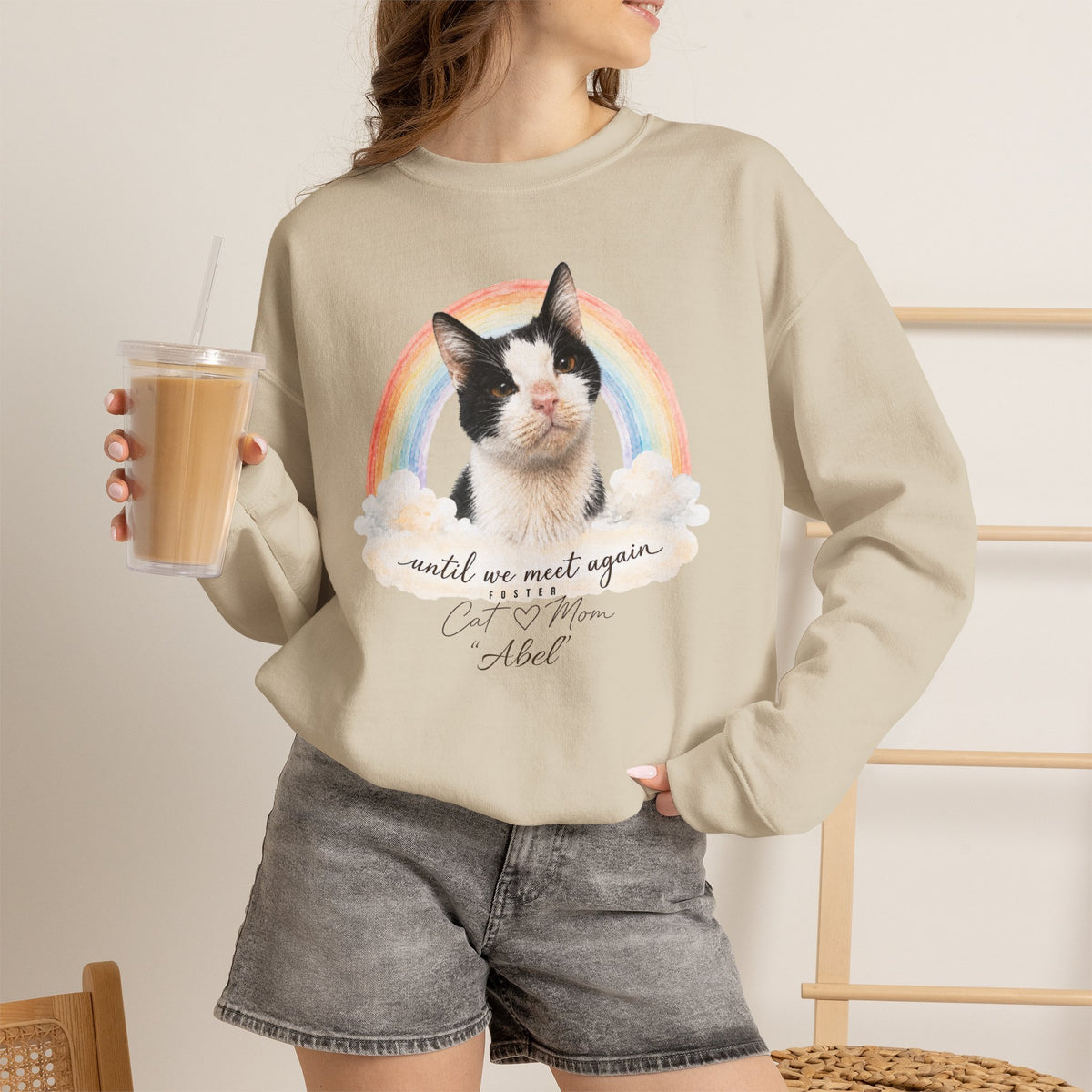 Personalized Rainbow Memorial Foster Cat Mom Gildan® Sweatshirt