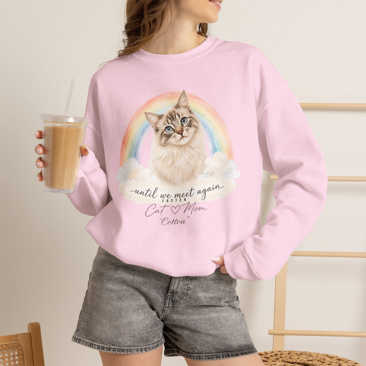 Personalized Rainbow Memorial Foster Cat Mom Gildan® Sweatshirt