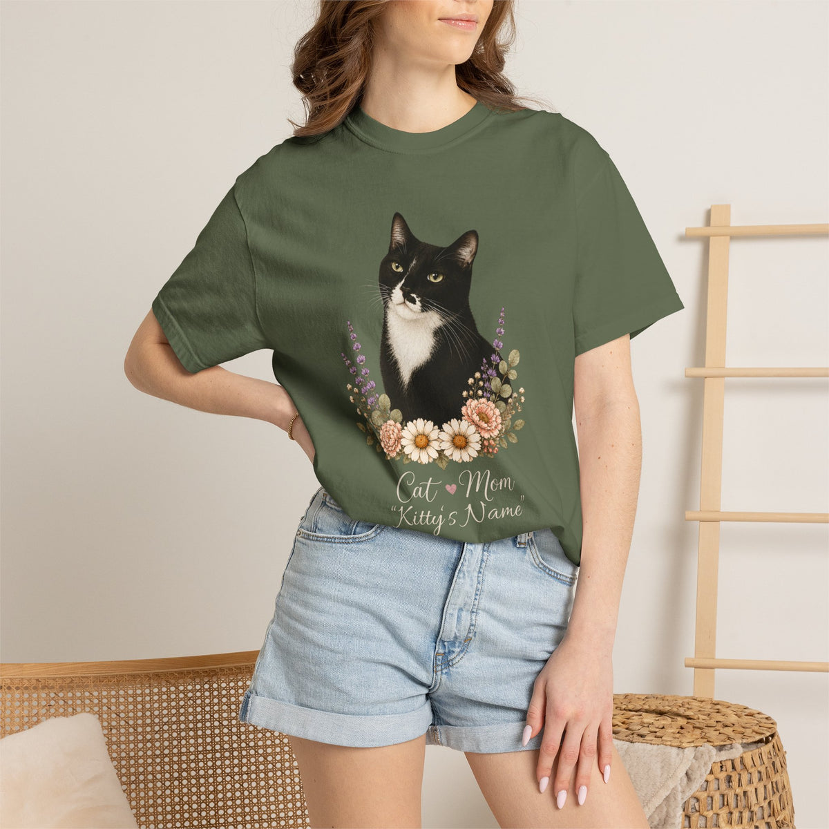 Personalized Black and White Cat Comfort Colors® T-Shirt
