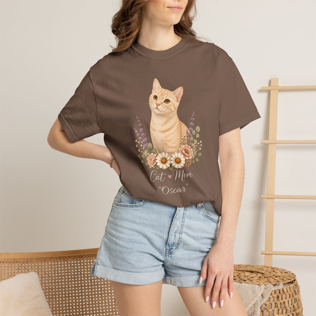 Personalized Cream Tabby Cat Mom Comfort Colors® T-Shirt