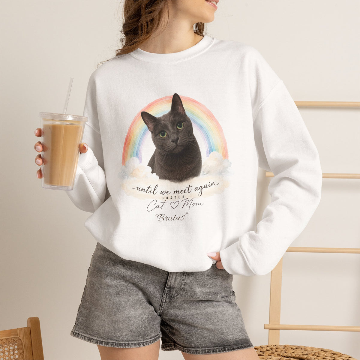 Personalized Rainbow Memorial Foster Cat Mom Gildan® Sweatshirt