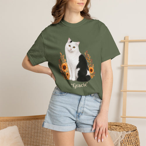 Personalized Black and White Cat  Sunflower Comfort Colors® T-Shirt
