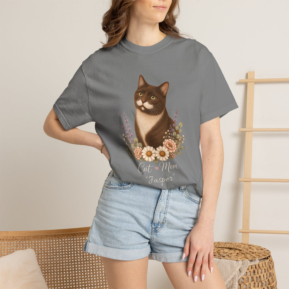 Personalized Gray Tuxedo Cat Mom Comfort Colors® T-Shirt