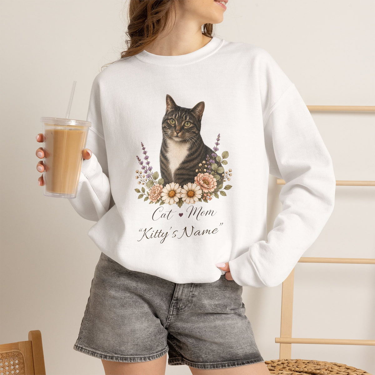 Personalized Brown Tabby Cat Mom Gildan® Sweatshirt