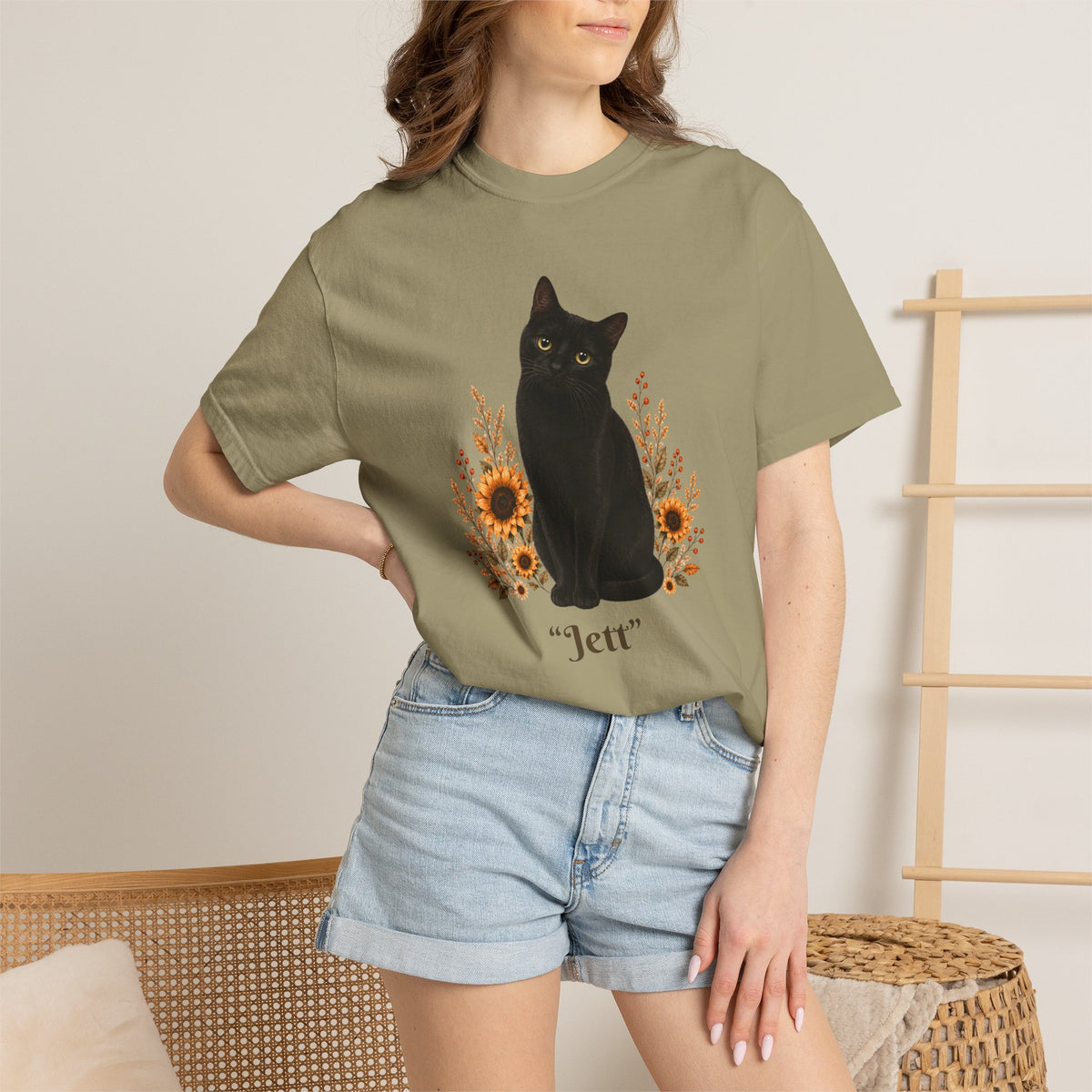 Personalized Black Cat  Sunflower Comfort Colors® T-Shirt