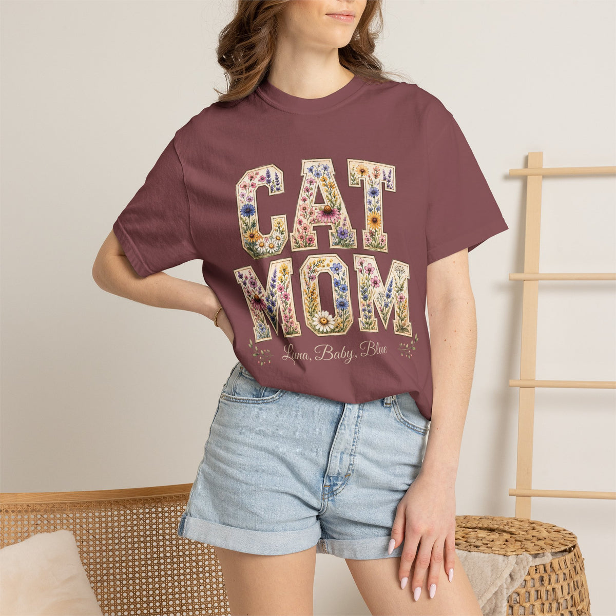 Personalized Collegiate Cat Mom Comfort Colors® T-Shirt