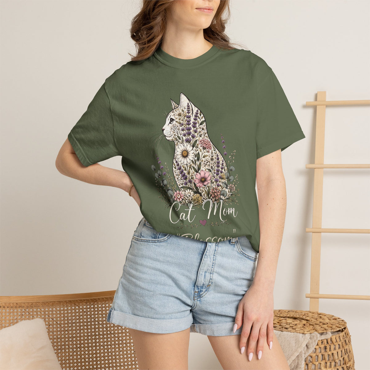 Personalized Floral Cat Mom Comfort Colors® T-Shirt