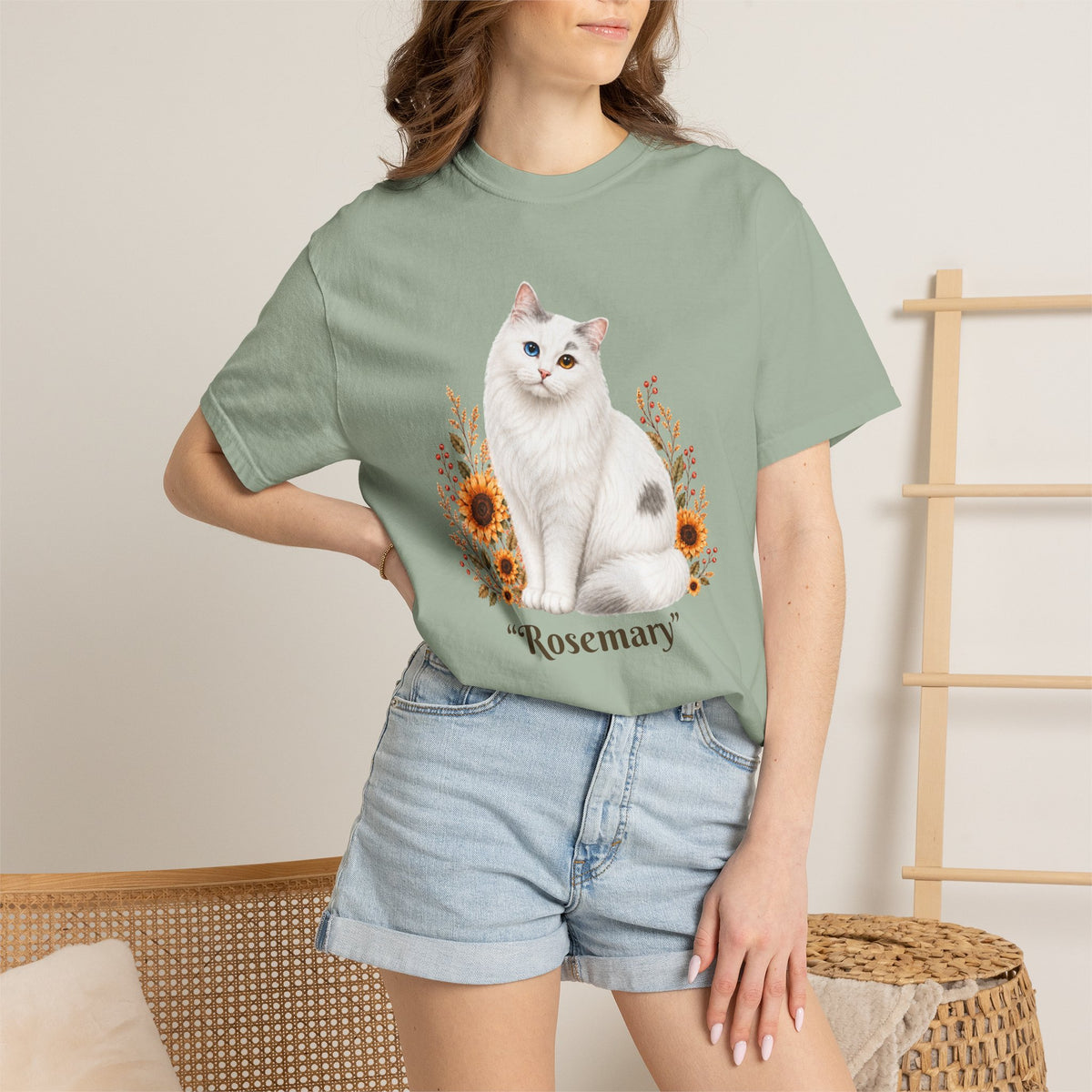 Personalized White Odd Eyed Cat Comfort Colors® T-Shirt